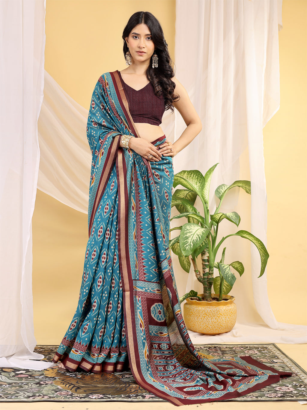 Chanderi Silk Ethnic Motif Turquoise Blue Saree
