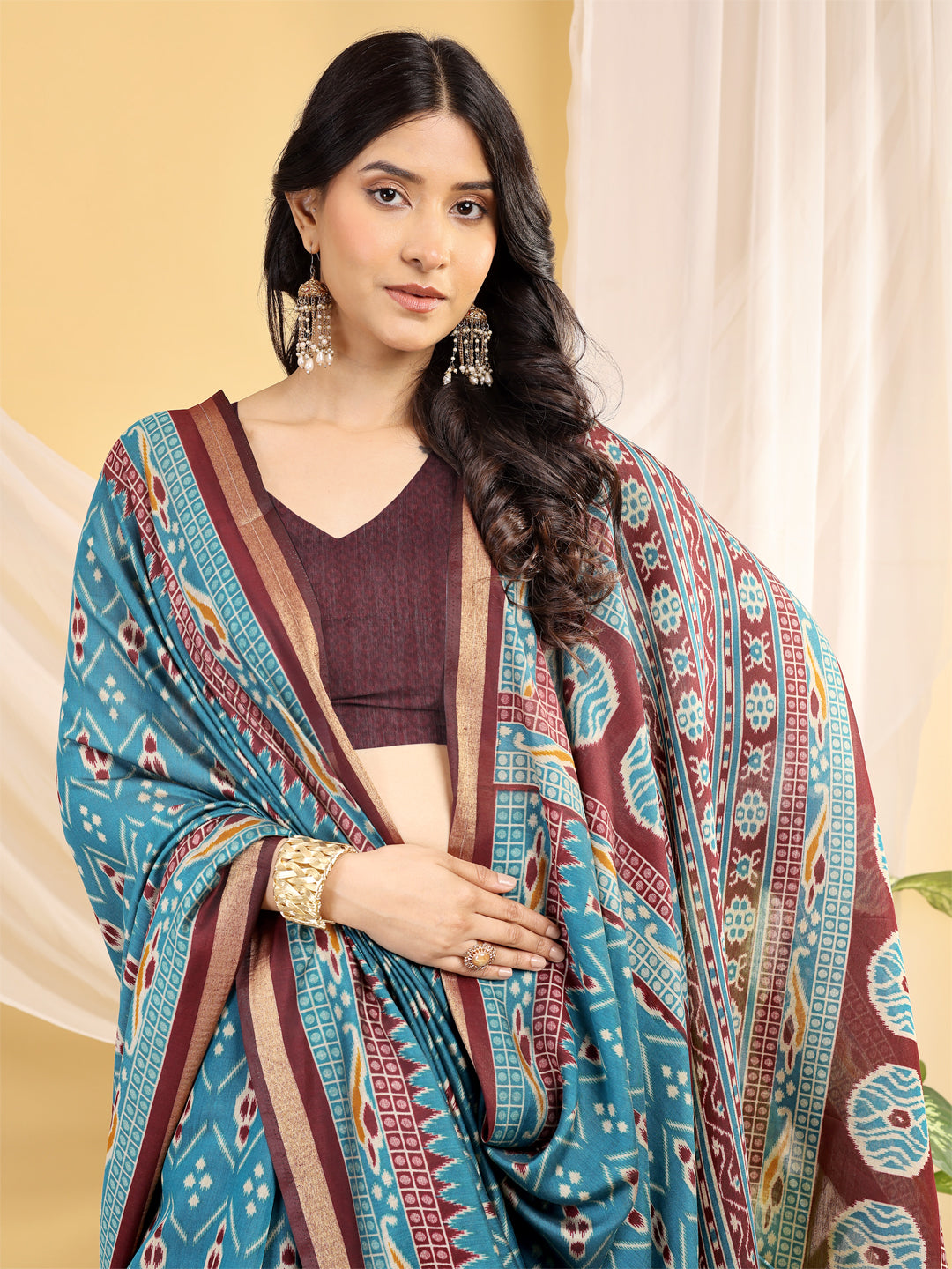 Chanderi Silk Ethnic Motif Turquoise Blue Saree