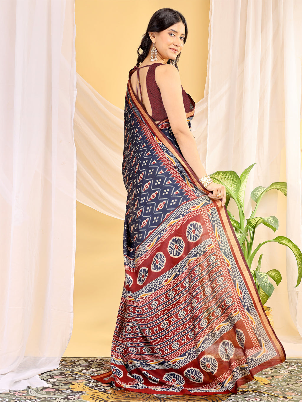 Chanderi Silk Ethnic Motif Midnight Navy Saree