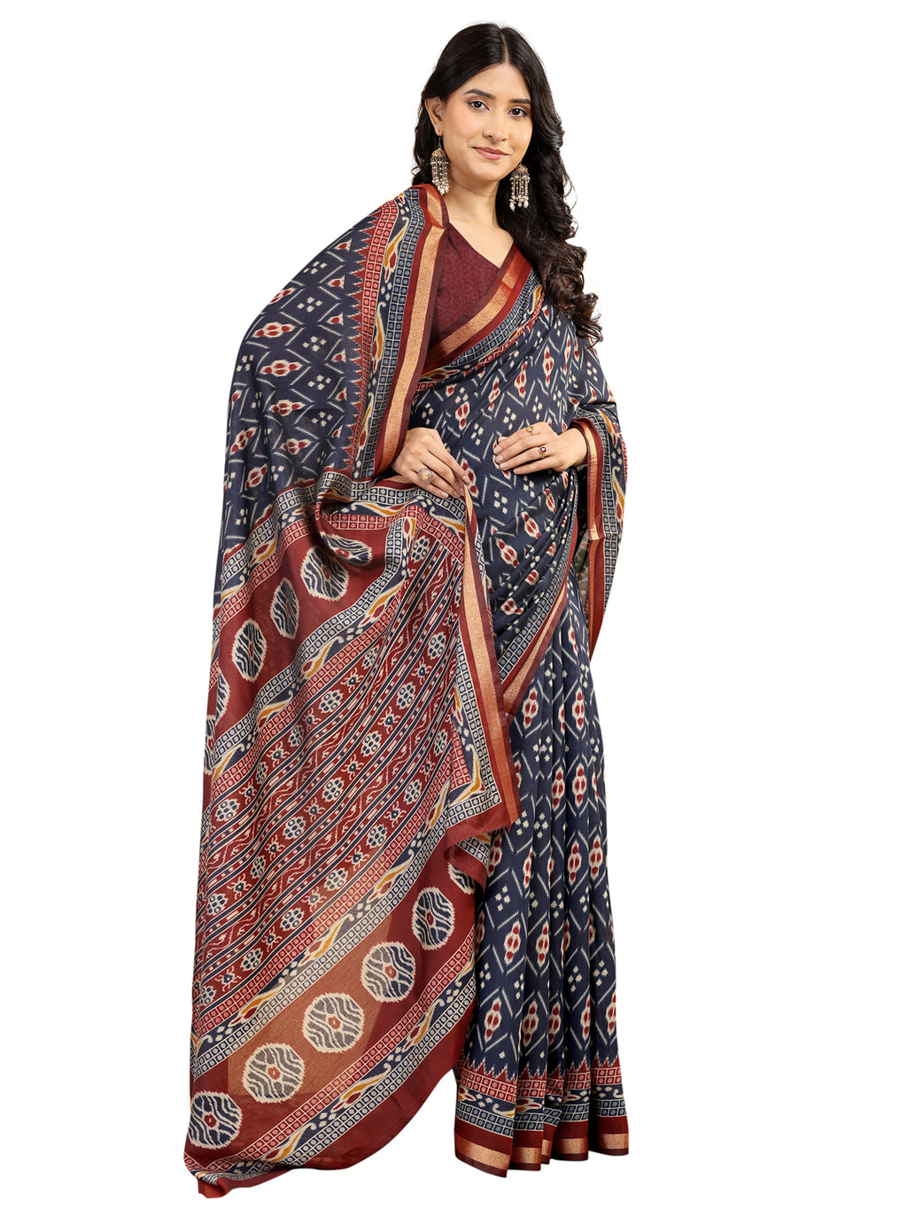 Chanderi Silk Ethnic Motif Midnight Navy Saree