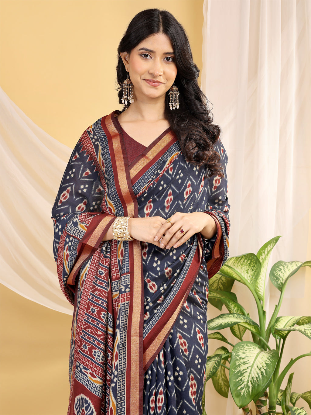 Chanderi Silk Ethnic Motif Midnight Navy Saree