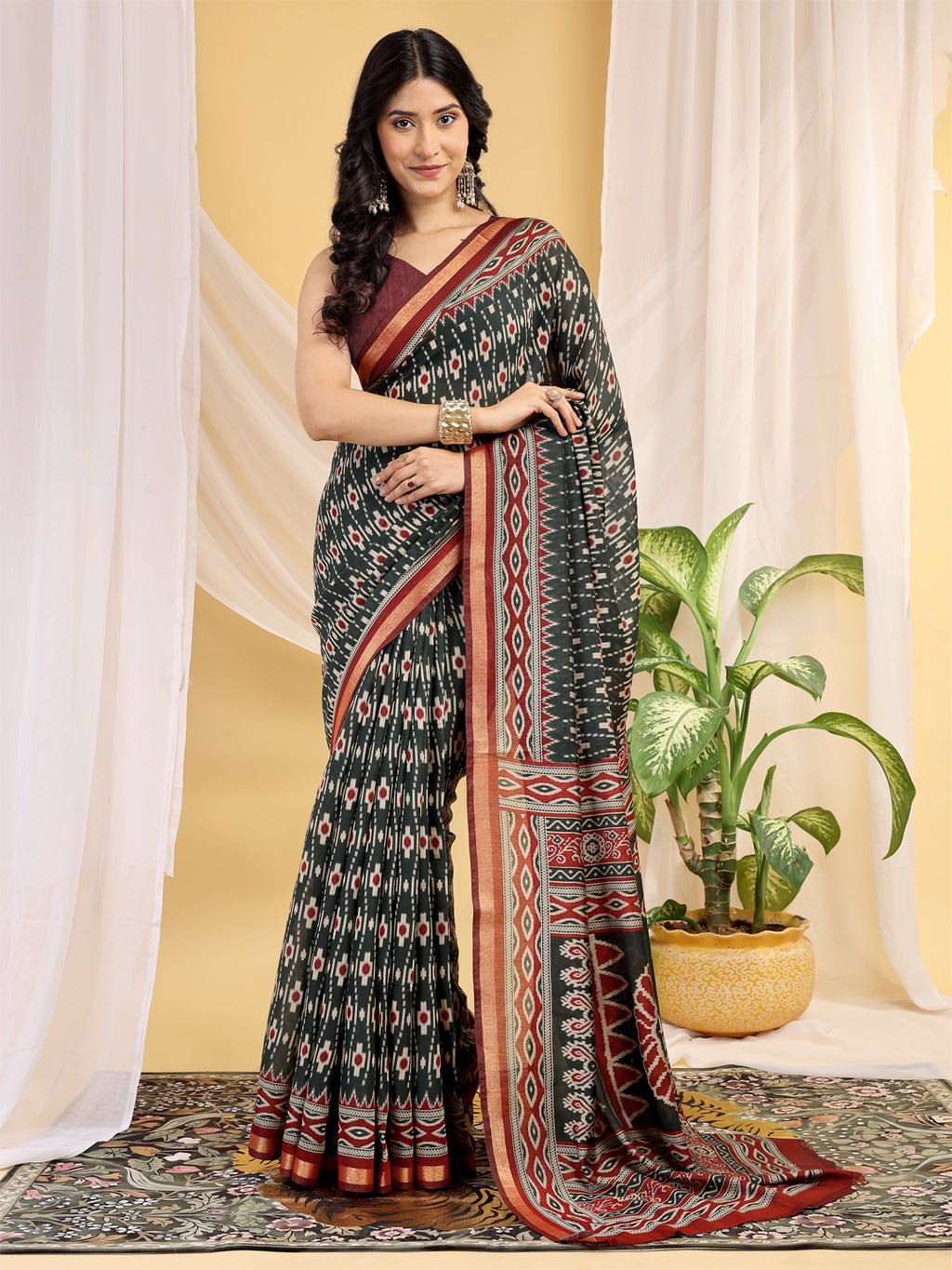 Chanderi Silk Ethnic Motif Deep Teal Green Saree