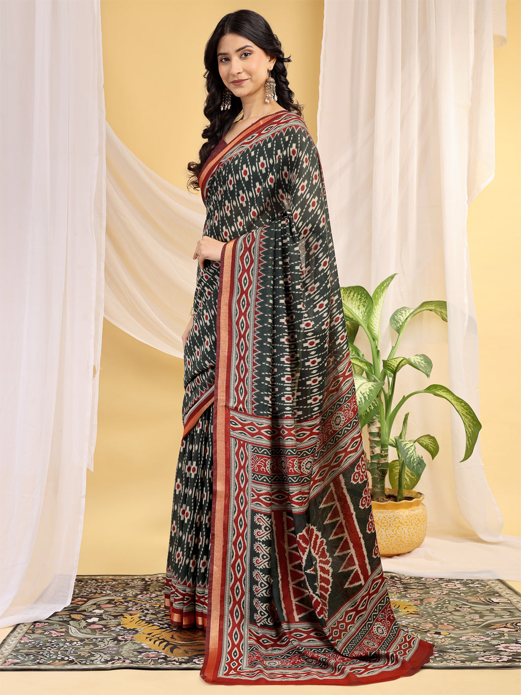 Chanderi Silk Ethnic Motif Deep Teal Green Saree