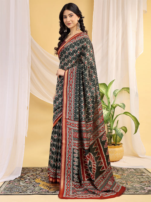 Chanderi Silk Ethnic Motif Deep Teal Green Saree