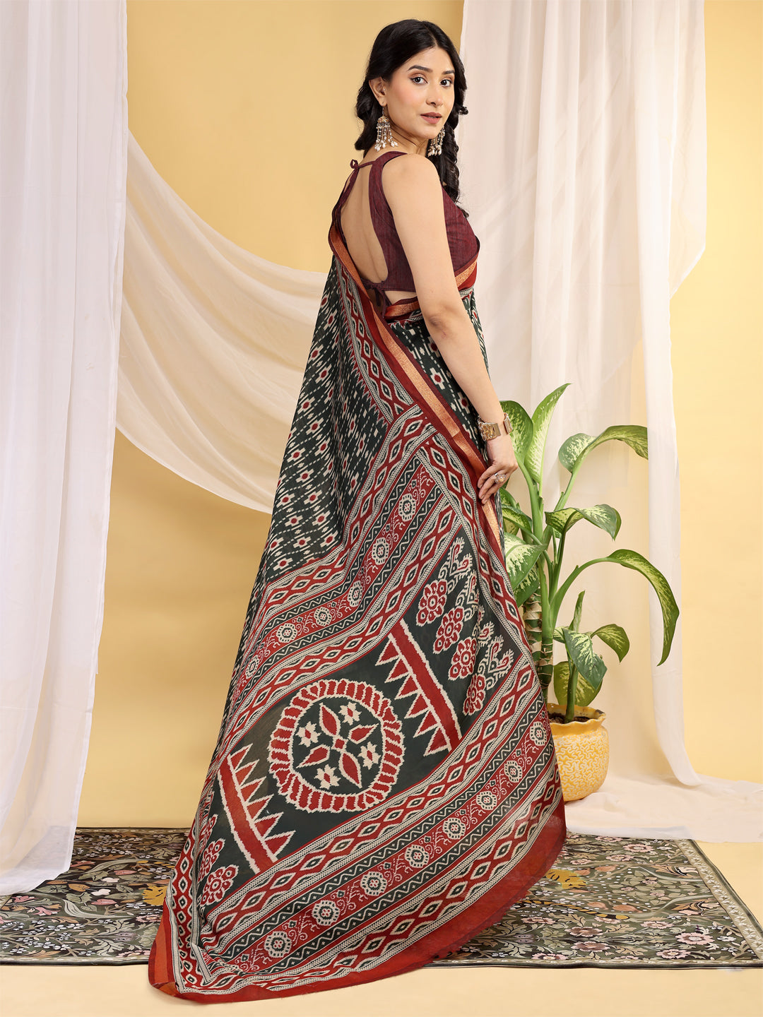 Chanderi Silk Ethnic Motif Deep Teal Green Saree