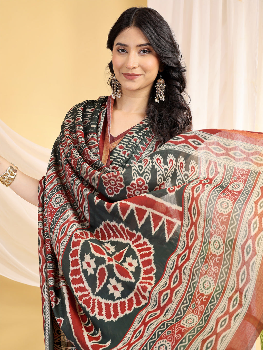 Chanderi Silk Ethnic Motif Deep Teal Green Saree