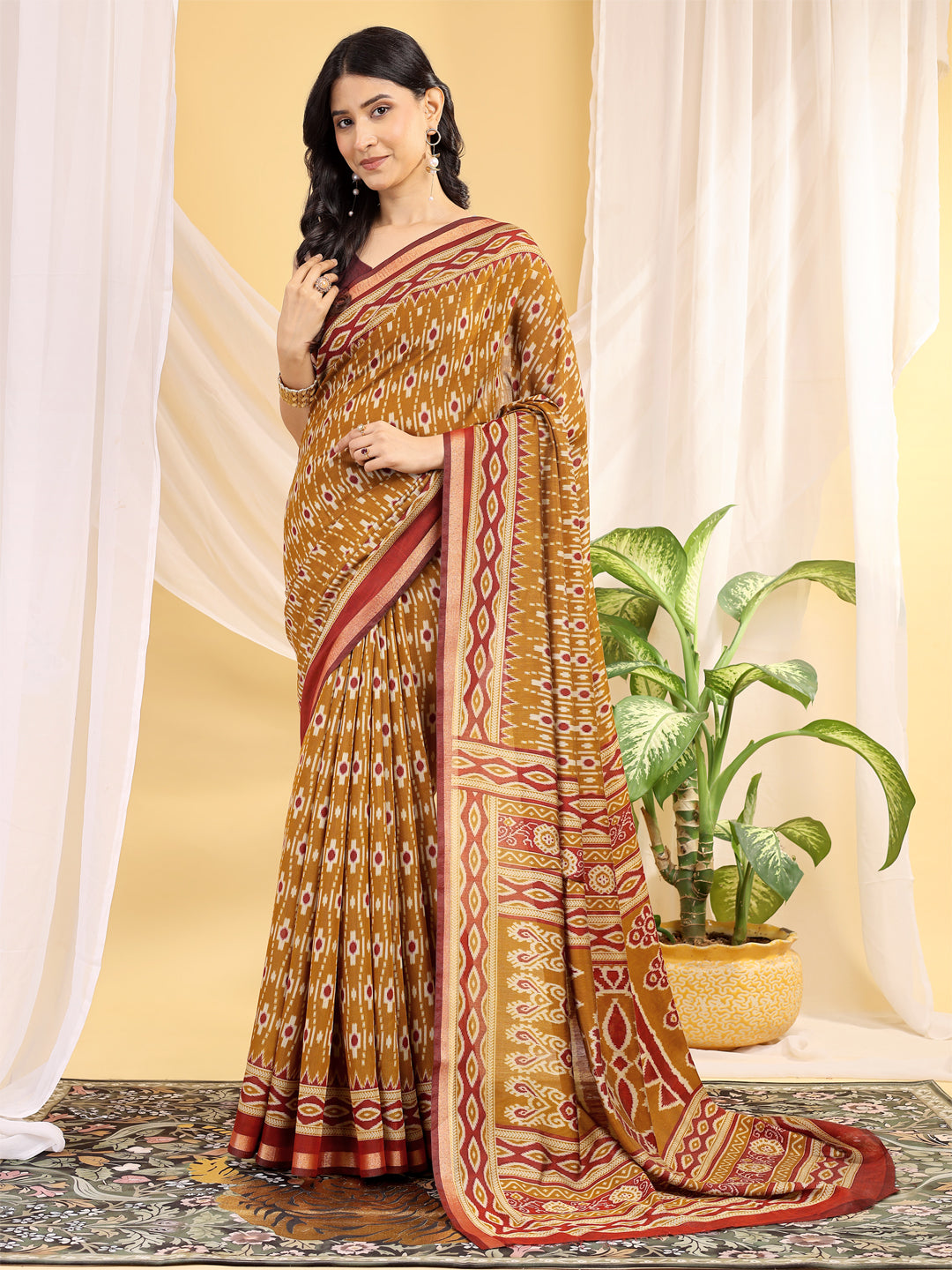 Chanderi Silk Ethnic Motif Mustard Yellow Saree