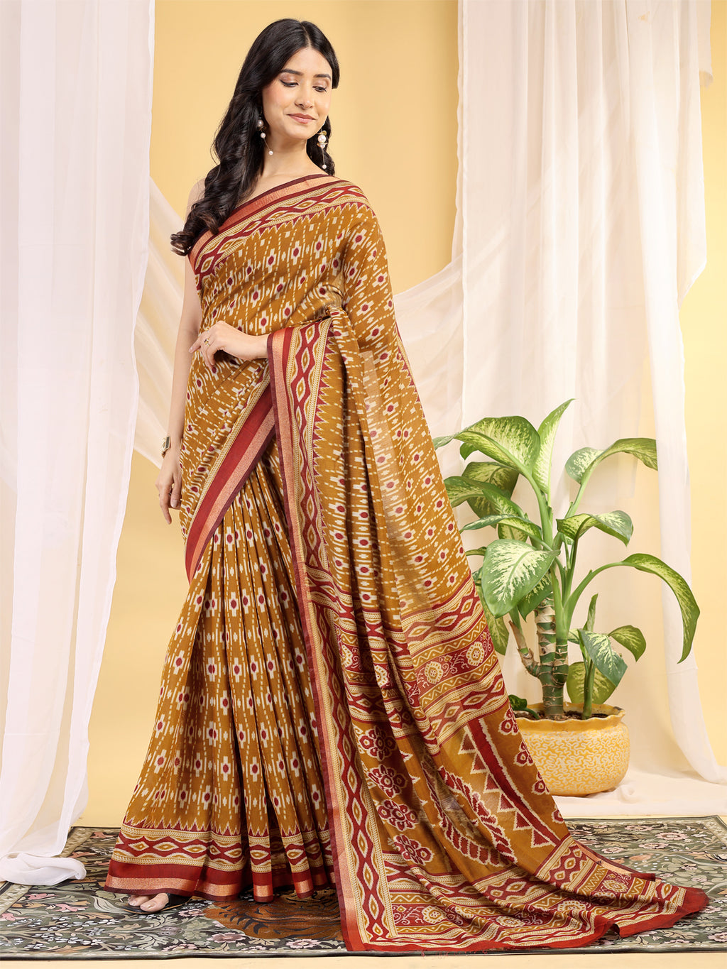 Chanderi Silk Ethnic Motif Mustard Yellow Saree