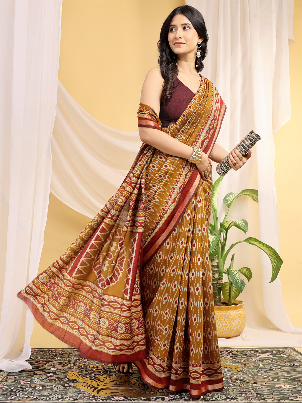 Chanderi Silk Ethnic Motif Mustard Yellow Saree
