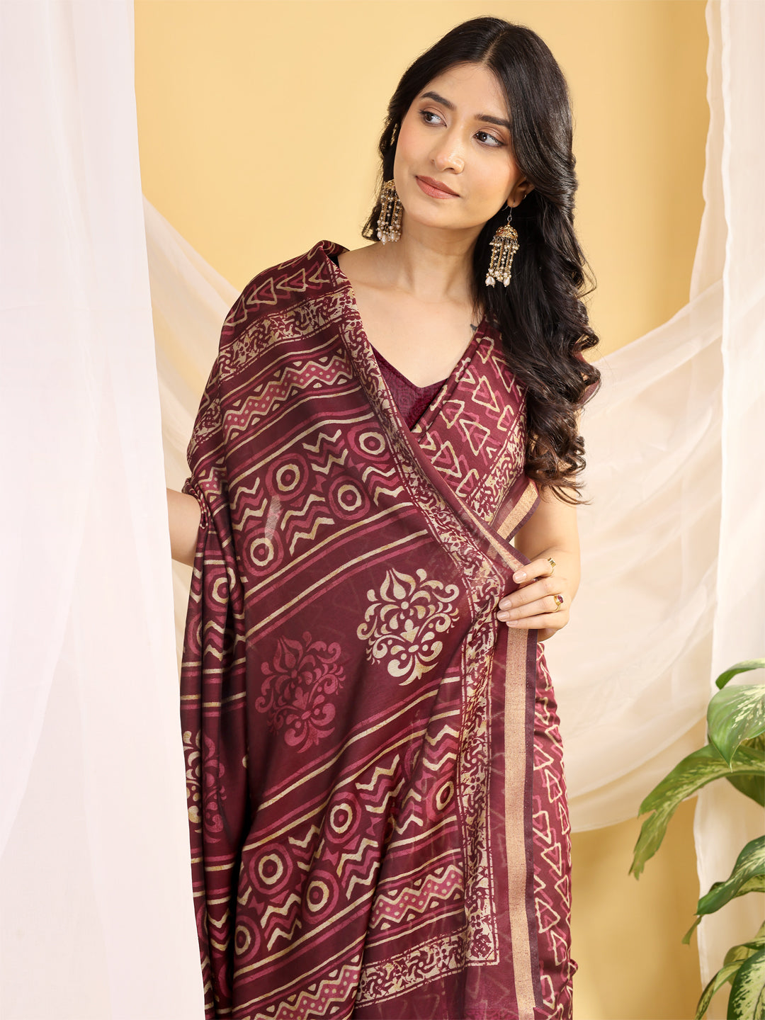 Chanderi Silk Geometric Rustic Vermilion Saree