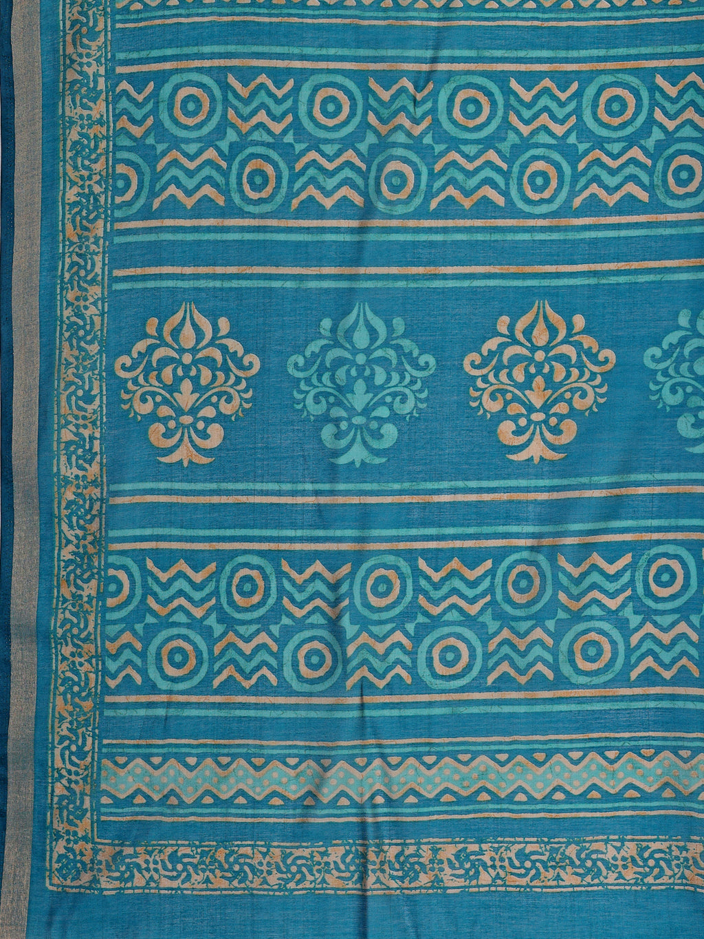 Chanderi Silk Geometric Peacock Teal Saree