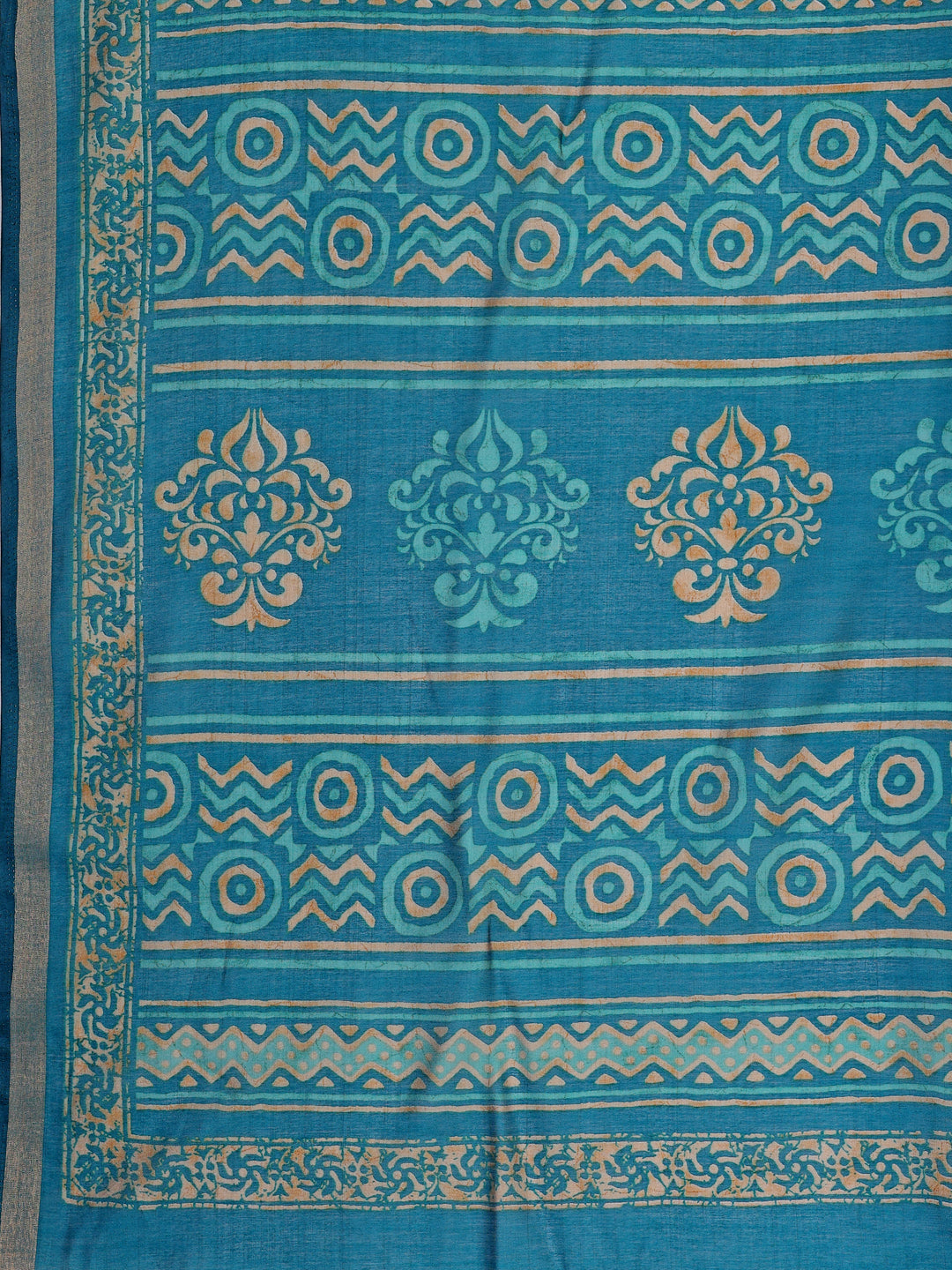 Chanderi Silk Geometric Peacock Teal Saree