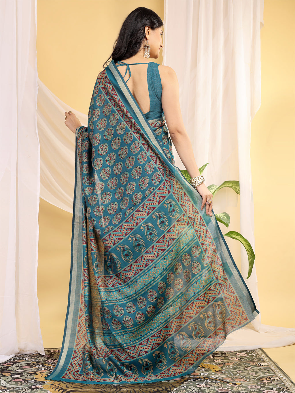 Chanderi Silk Artistic Motif Peacock Blue Saree