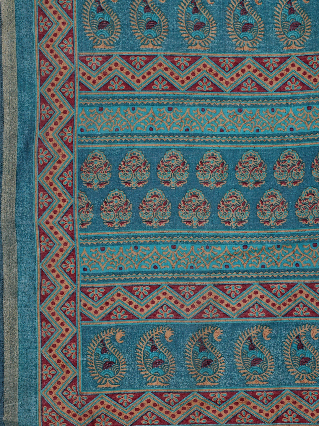 Chanderi Silk Artistic Motif Peacock Blue Saree
