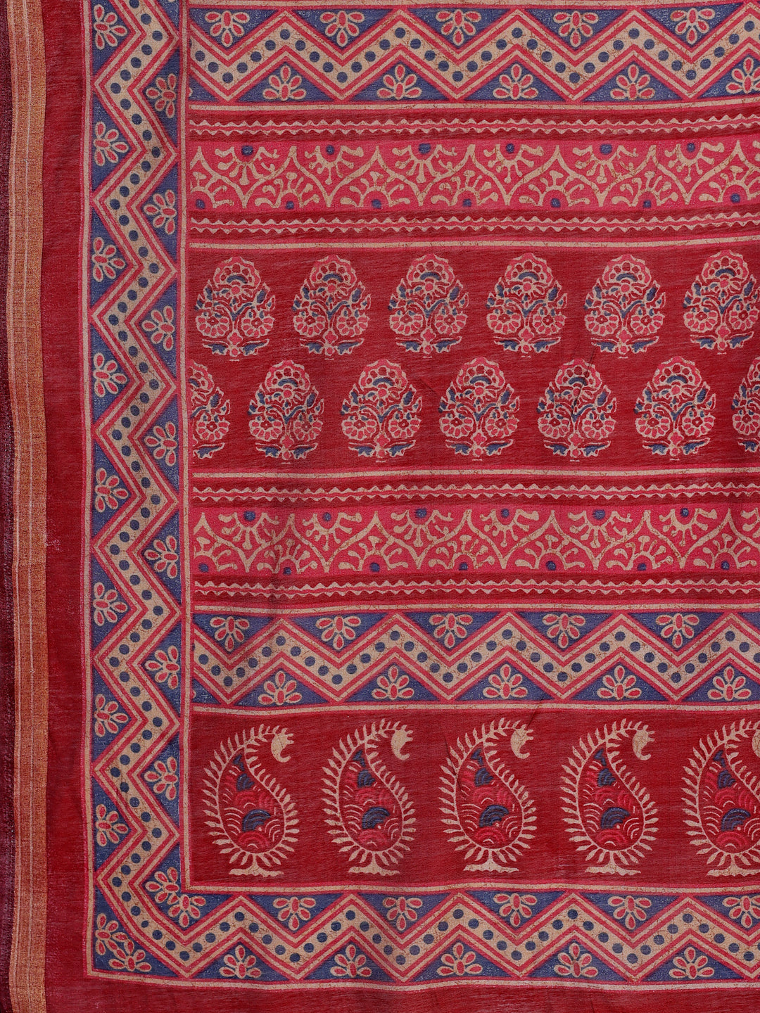Chanderi Silk Artistic Motif Crimson Red Saree