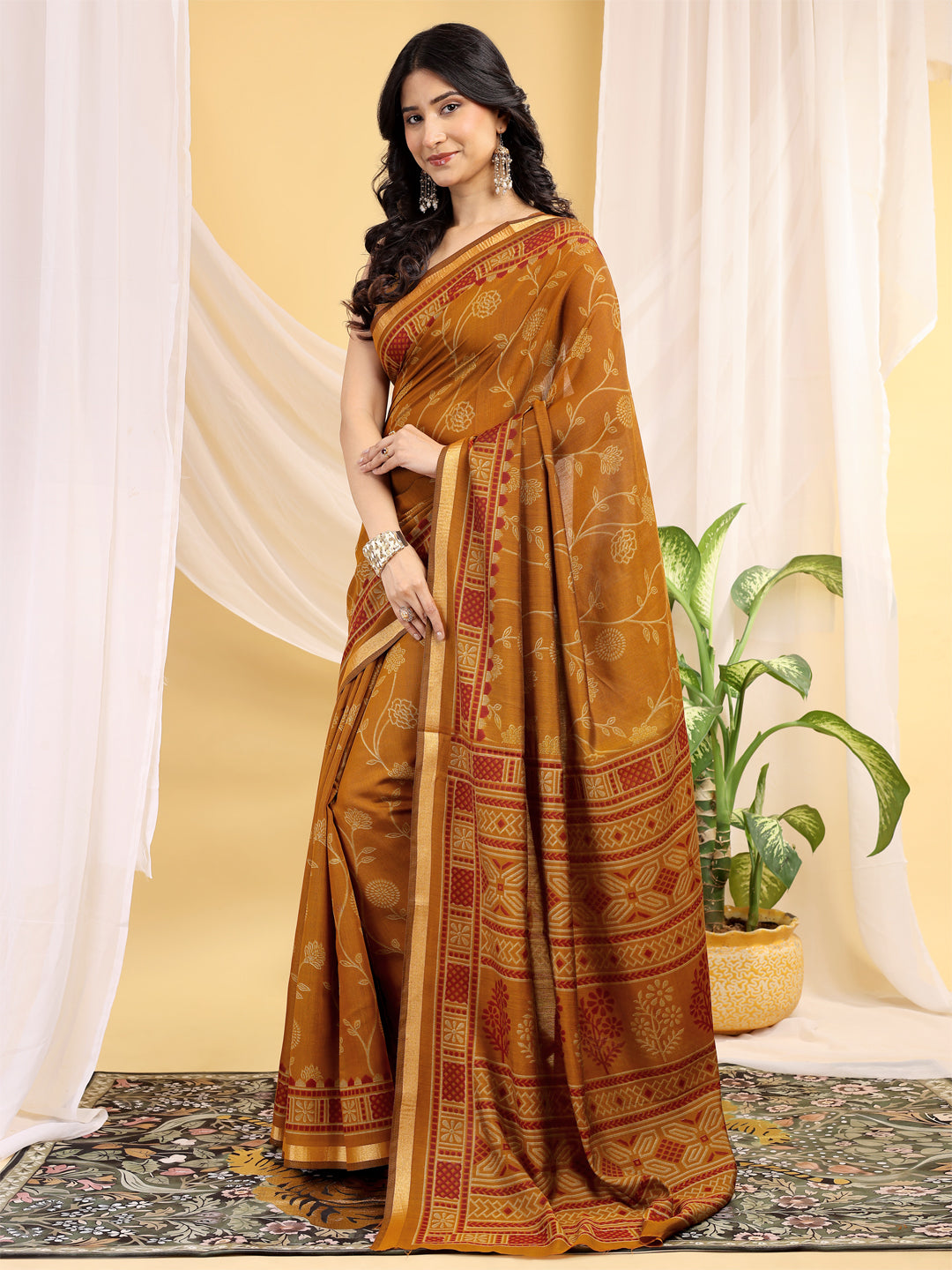 Chanderi Silk Ethnic Motif Mustard Gold Saree