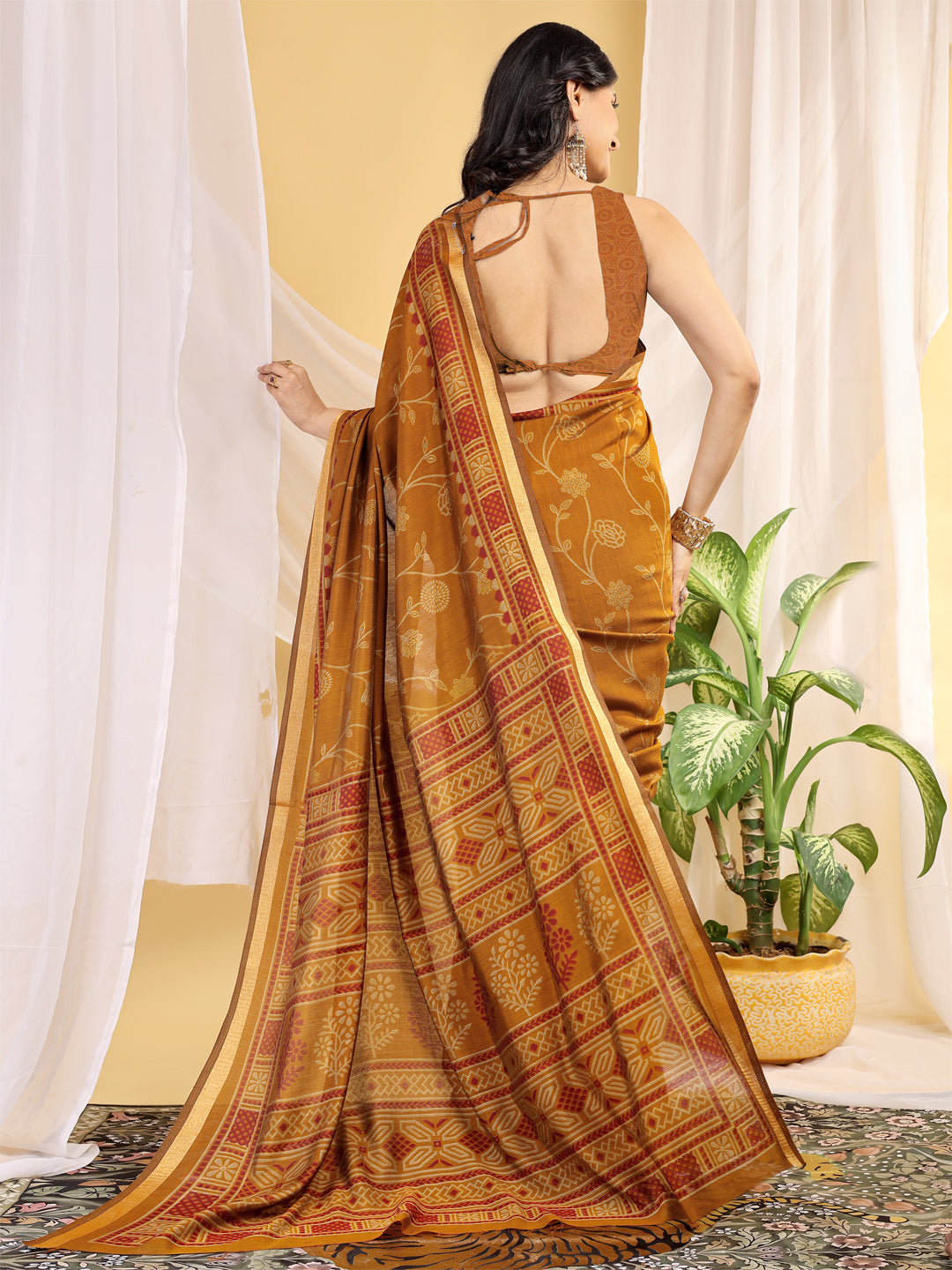 Chanderi Silk Ethnic Motif Mustard Gold Saree