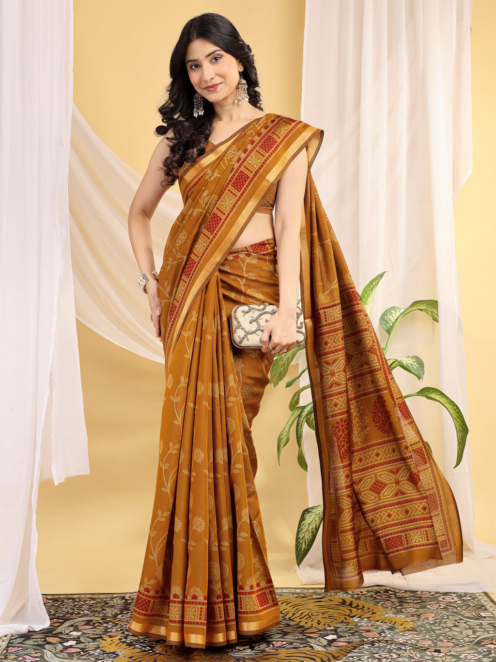 Chanderi Silk Ethnic Motif Mustard Gold Saree