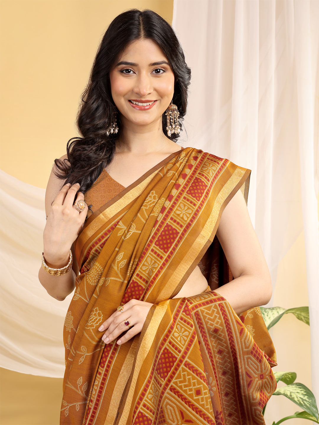 Chanderi Silk Ethnic Motif Mustard Gold Saree