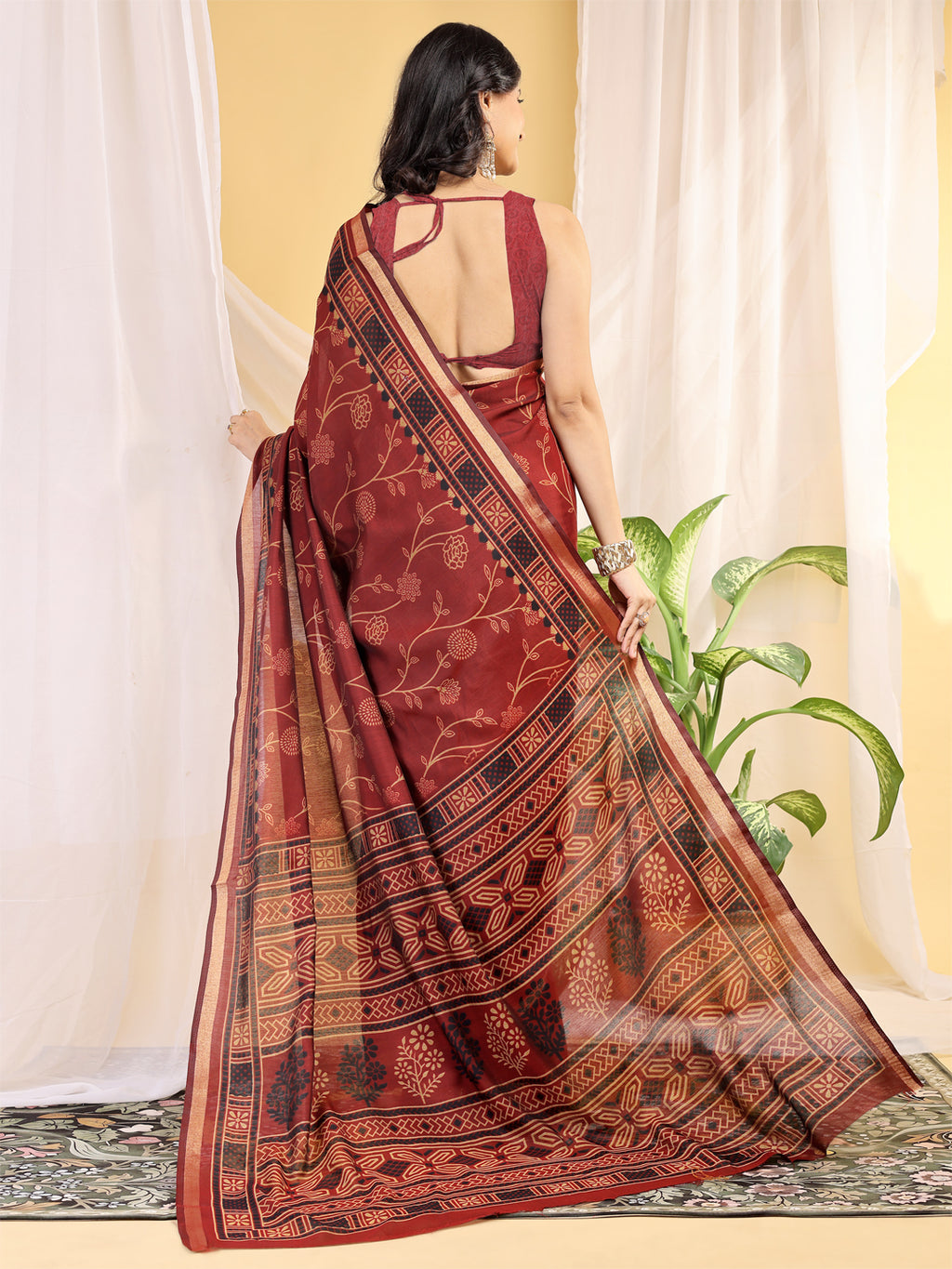 Chanderi Silk Ethnic Motif Maroon Red Saree