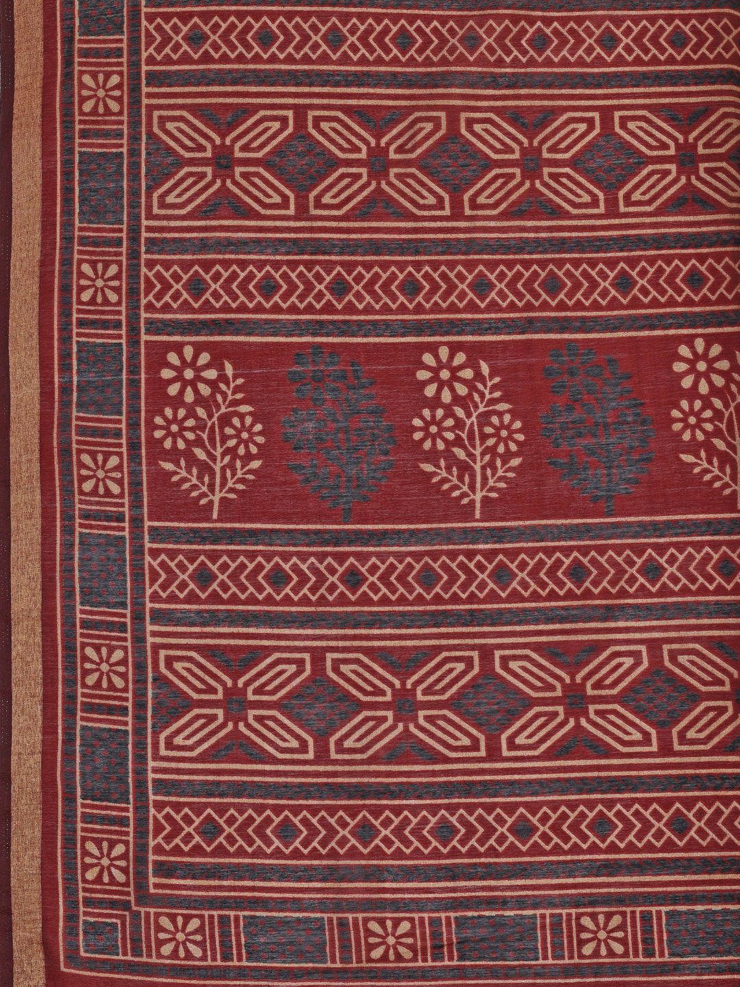 Chanderi Silk Ethnic Motif Maroon Red Saree