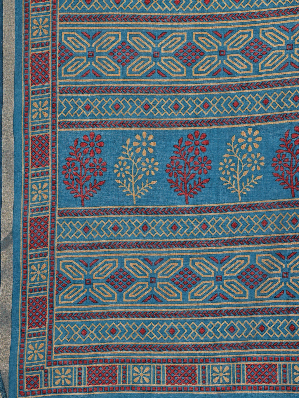 Chanderi Silk Ethnic Motif Peacock Teal Blue Saree