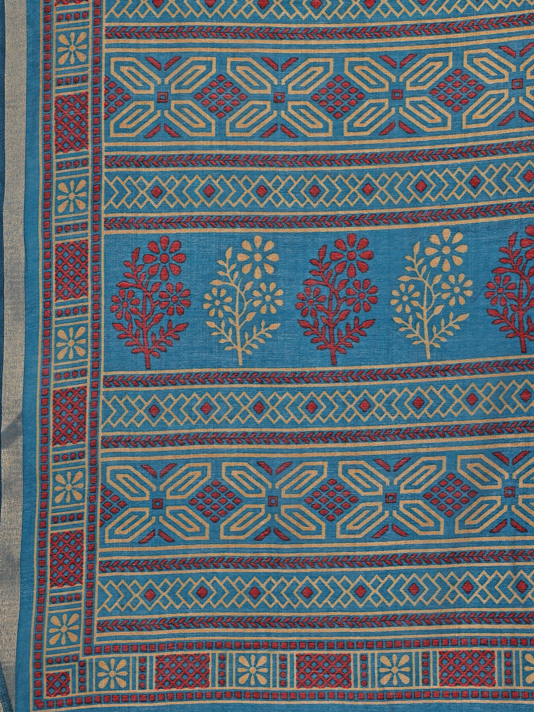 Chanderi Silk Ethnic Motif Peacock Teal Blue Saree