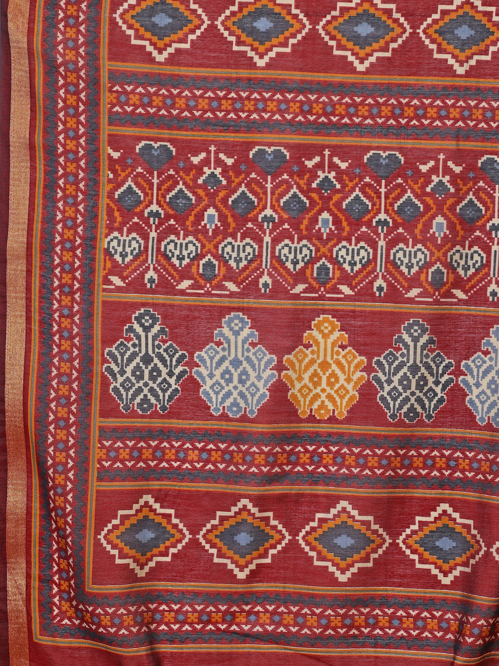 Chanderi Silk Ethnic Motif Rust Red Saree