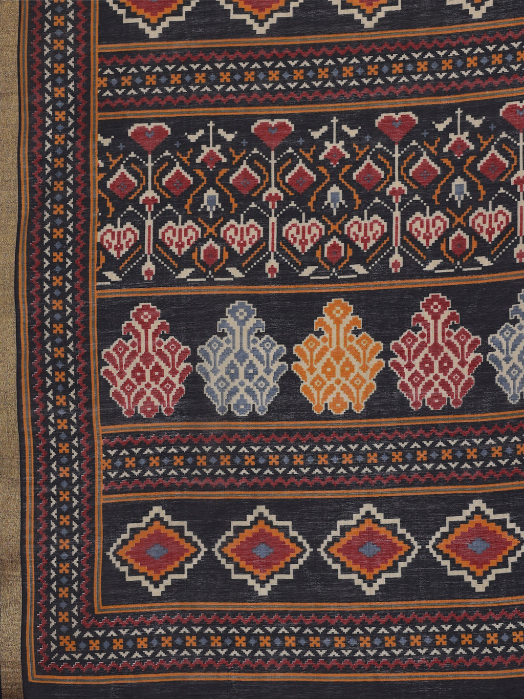 Chanderi Silk Ethnic Motif Olive Black Saree