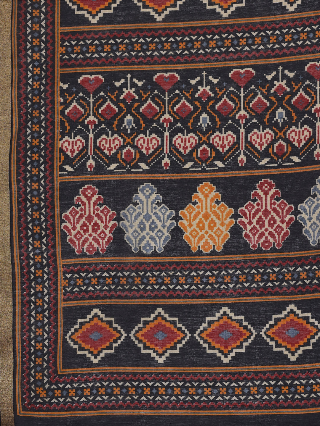 Chanderi Silk Ethnic Motif Olive Black Saree