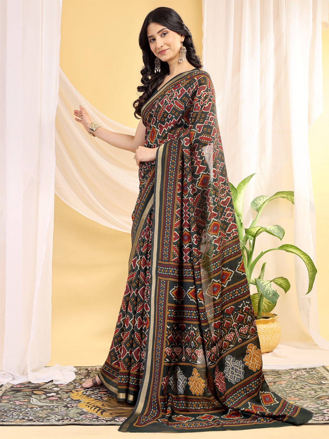 Chanderi Silk Ethnic Motif Earthy Green Saree