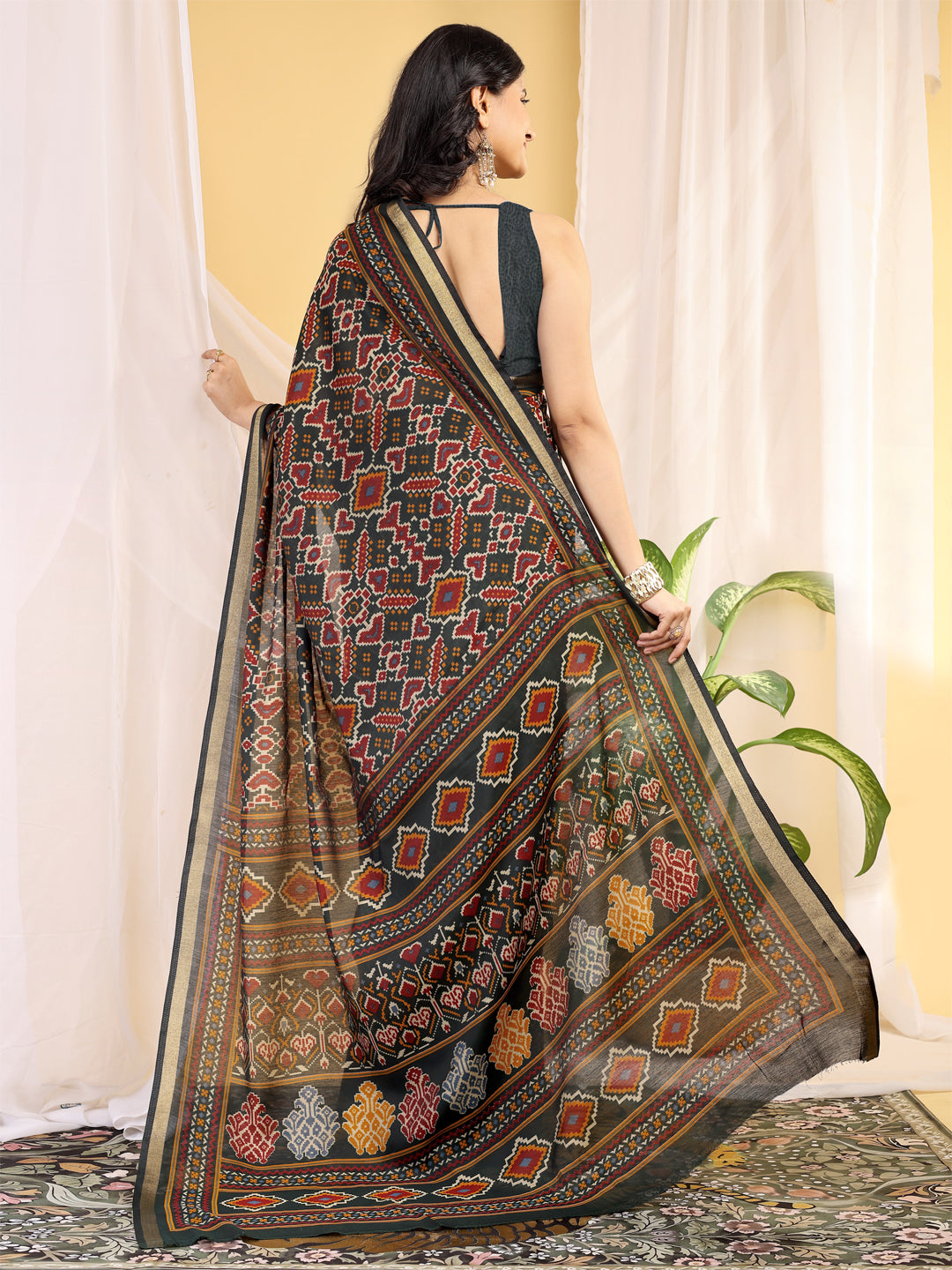 Chanderi Silk Ethnic Motif Earthy Green Saree