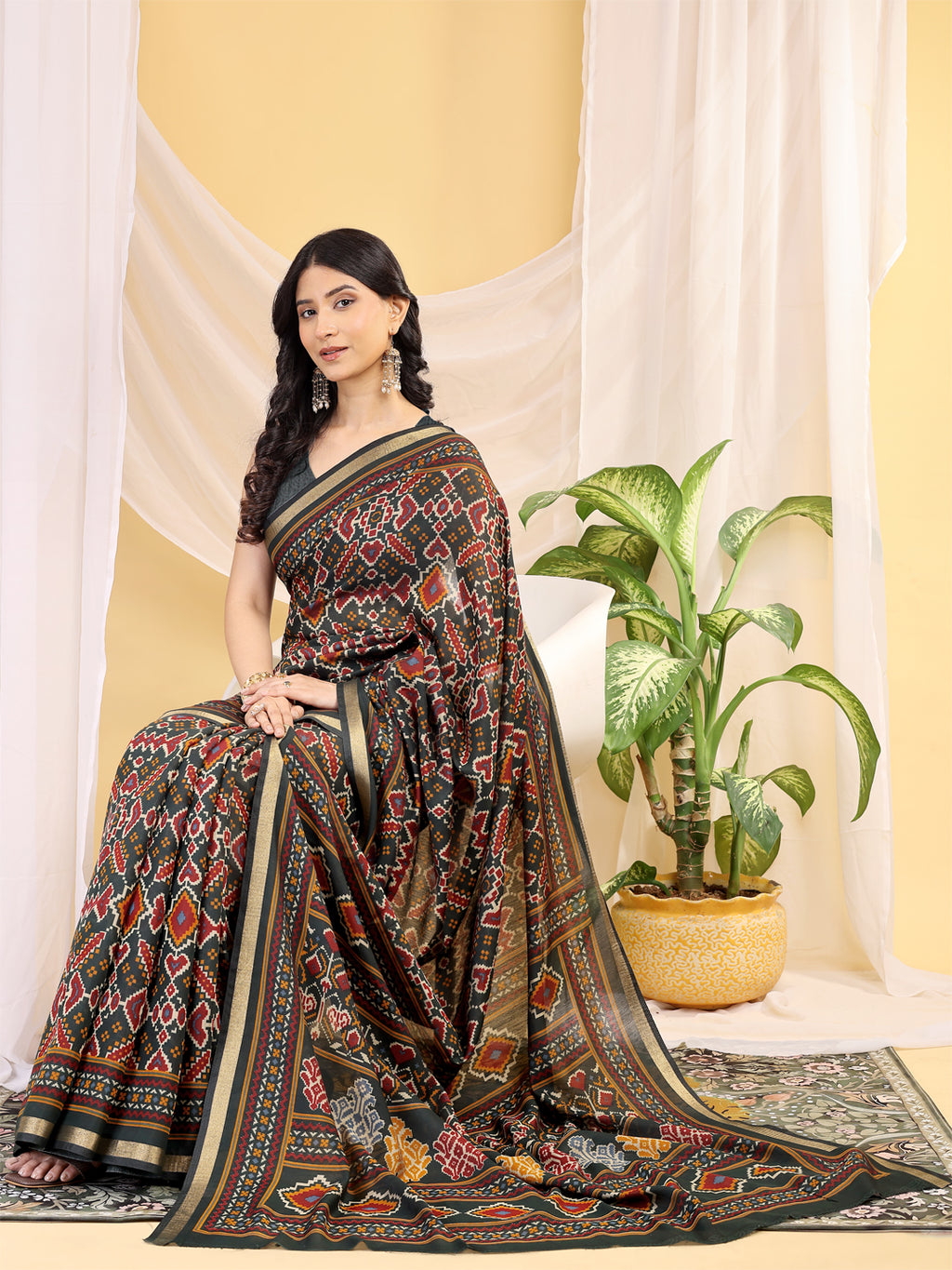 Chanderi Silk Ethnic Motif Earthy Green Saree