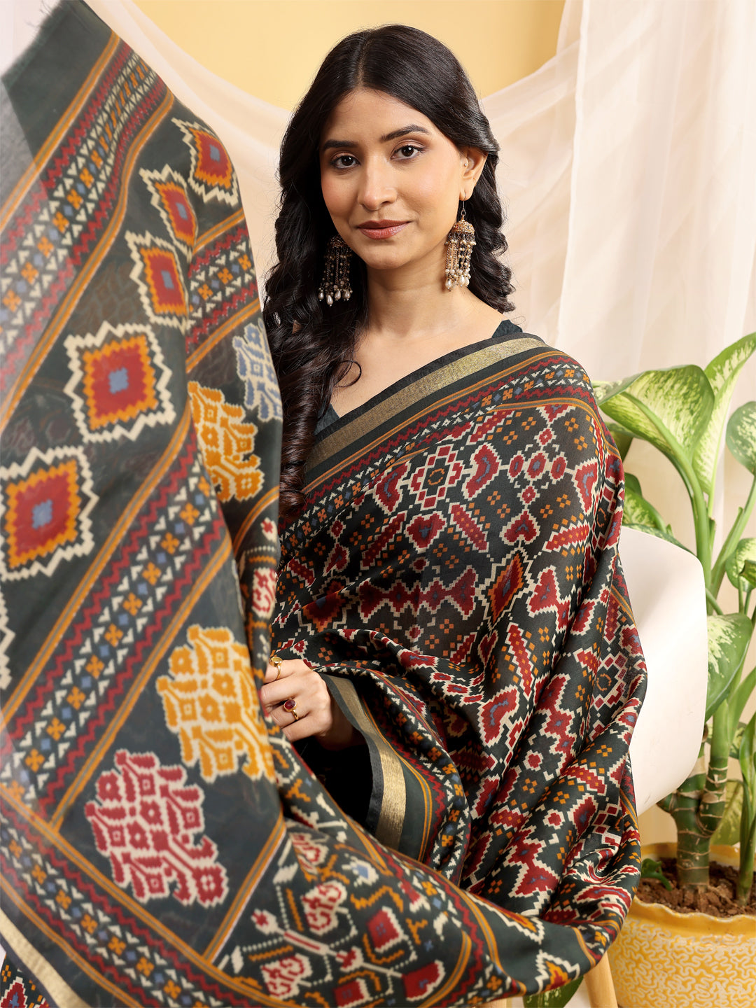 Chanderi Silk Ethnic Motif Earthy Green Saree