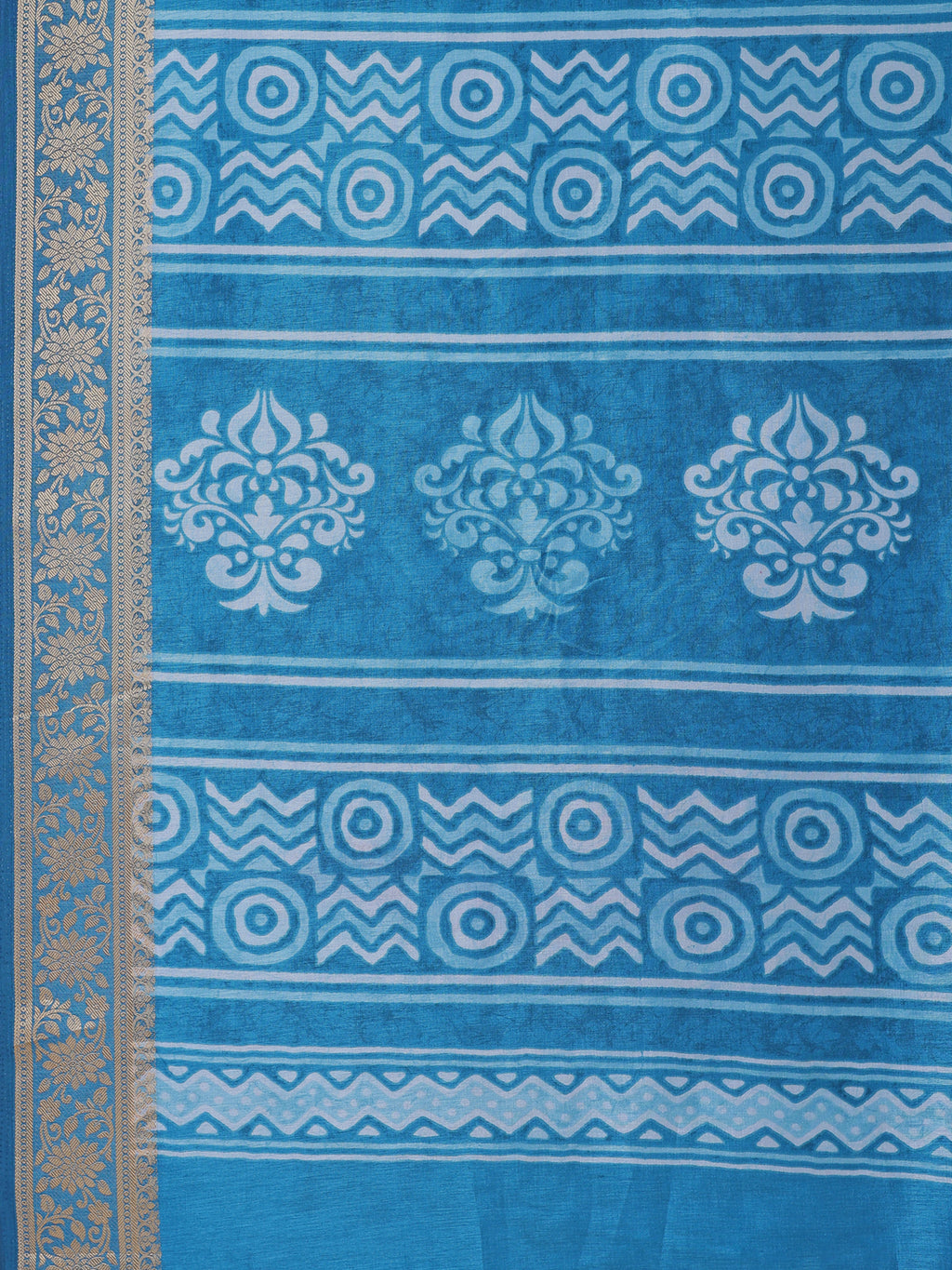 Cotton Blend Geometric Aqua Sky Blue Saree