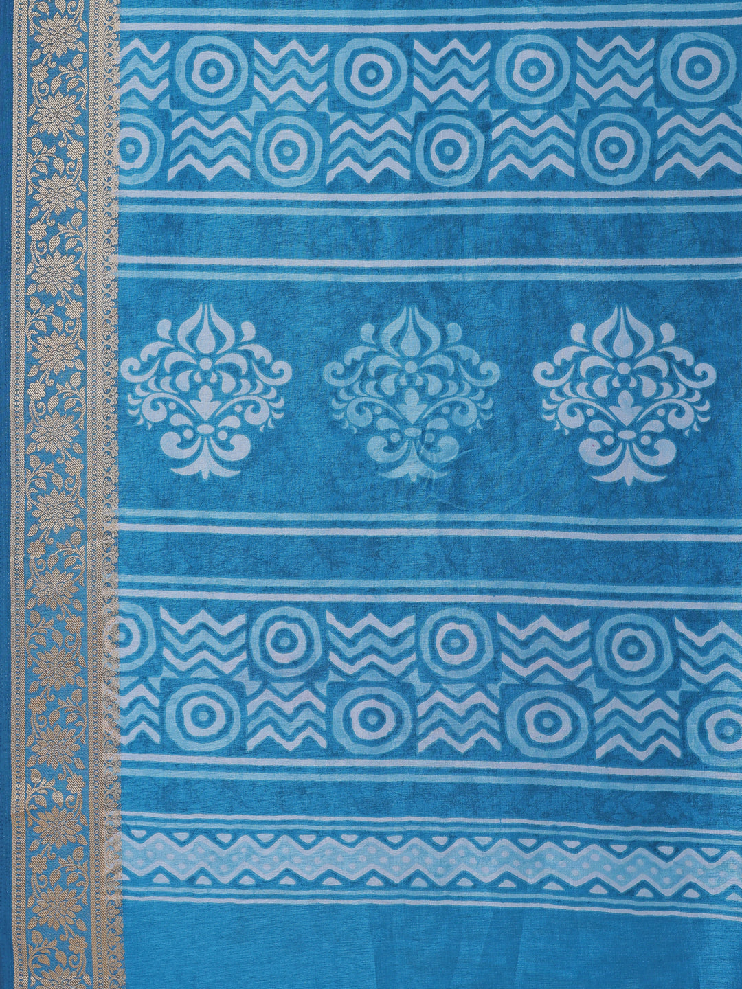 Cotton Blend Geometric Aqua Sky Blue Saree