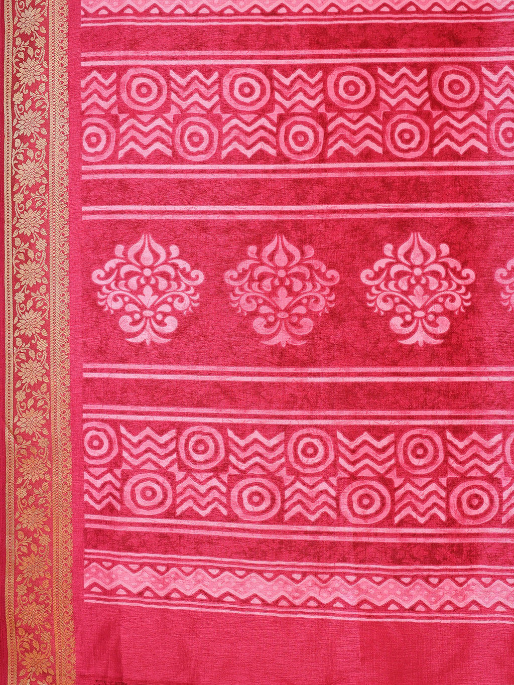 Cotton Blend Geometric Rose Pink Saree