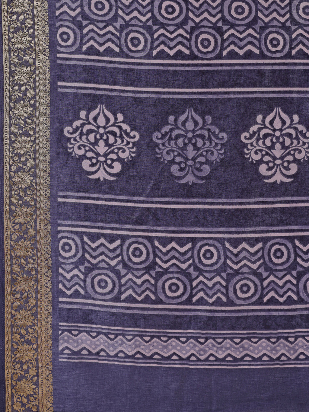 Cotton Blend Geometric Midnight Navy Saree
