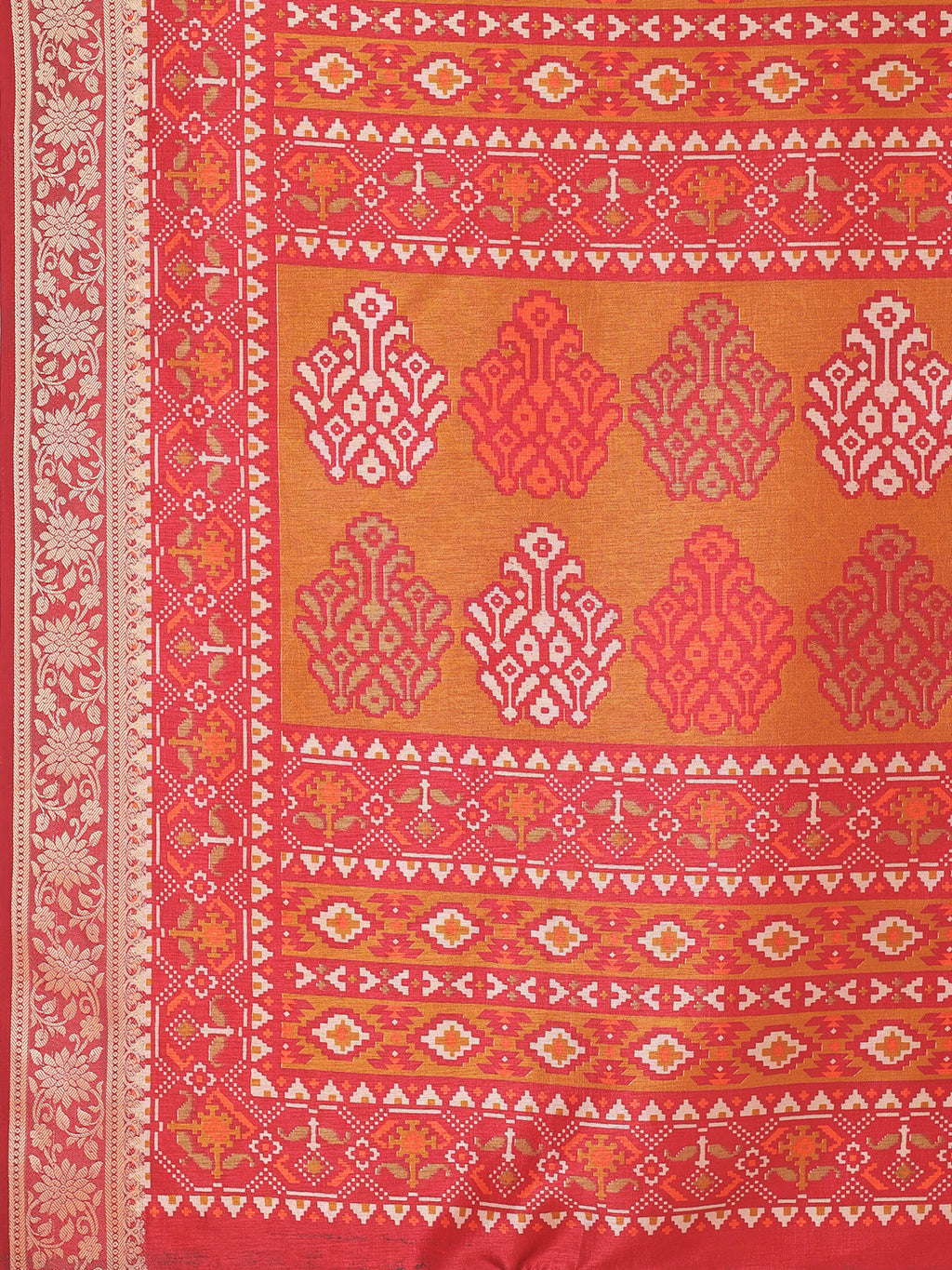 Cotton Blend Ethnic Motif Mustard Orange Saree