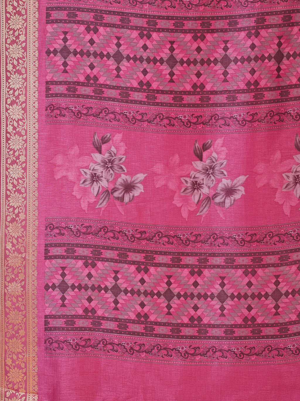 Cotton Blend Floral Rani Pink Saree