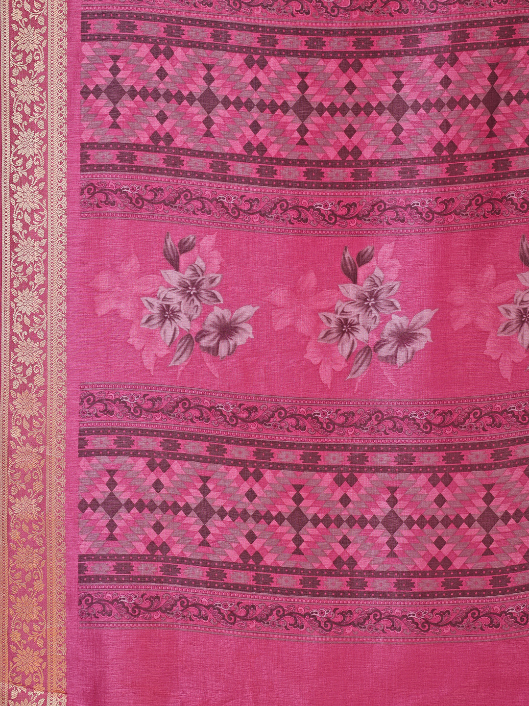 Cotton Blend Floral Rani Pink Saree