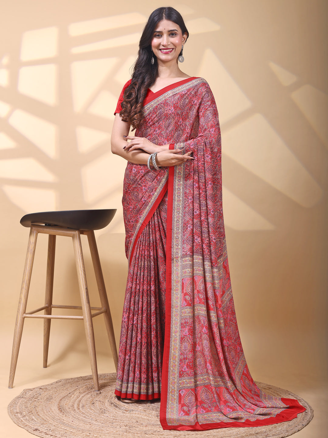 Crepe Ethnic Motif Dusty Rose Pink Saree