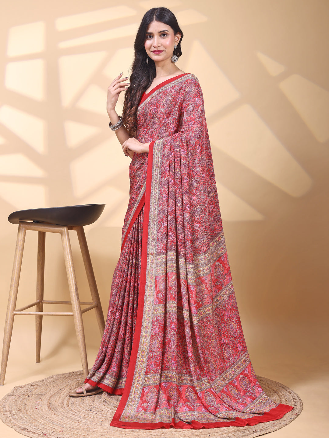 Crepe Ethnic Motif Dusty Rose Pink Saree