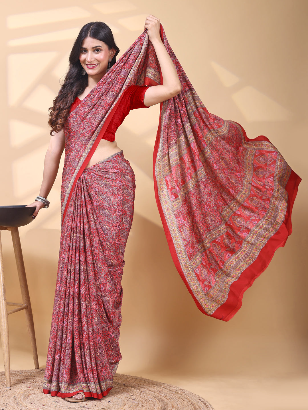 Crepe Ethnic Motif Dusty Rose Pink Saree