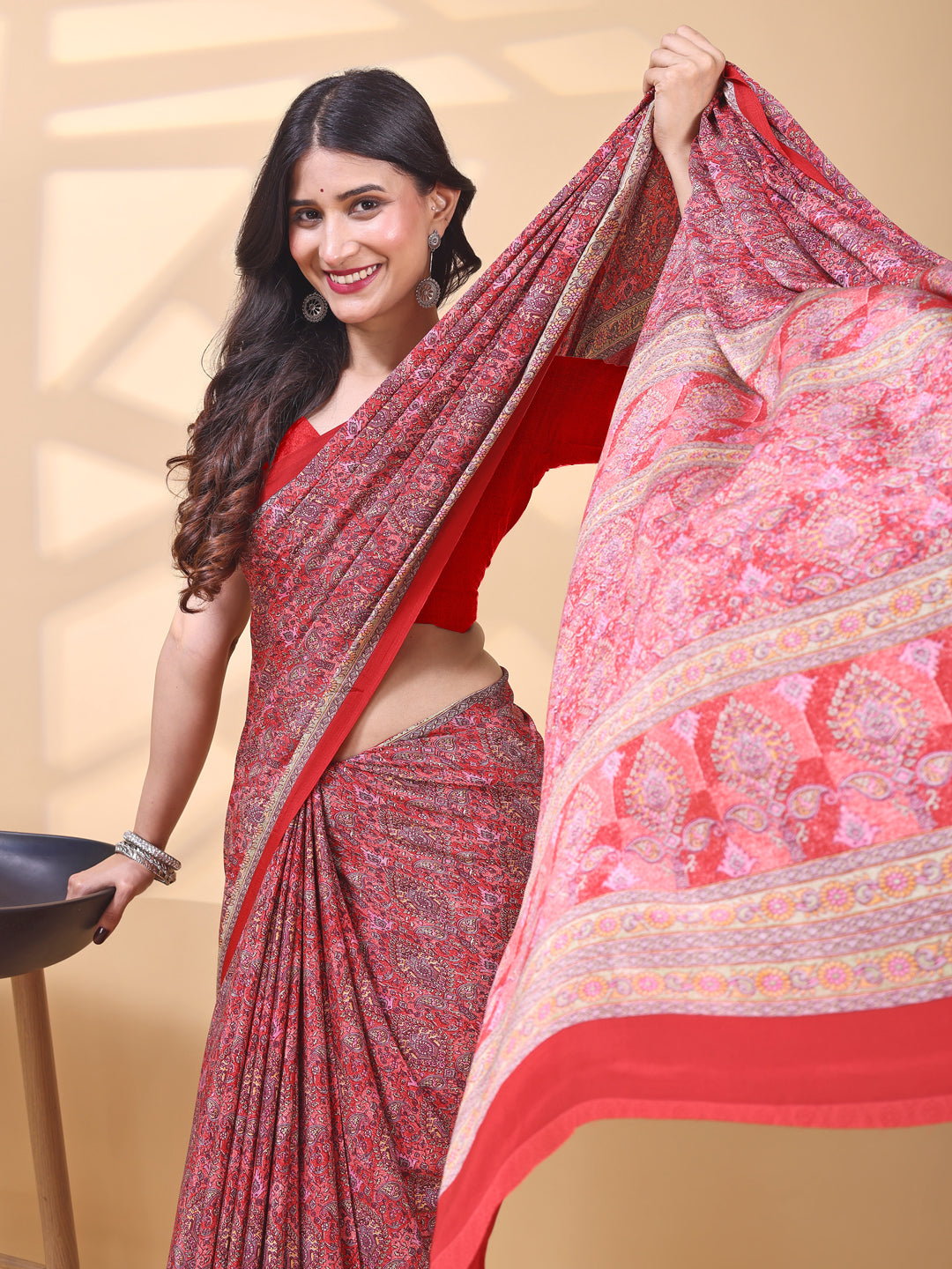 Crepe Ethnic Motif Dusty Rose Pink Saree