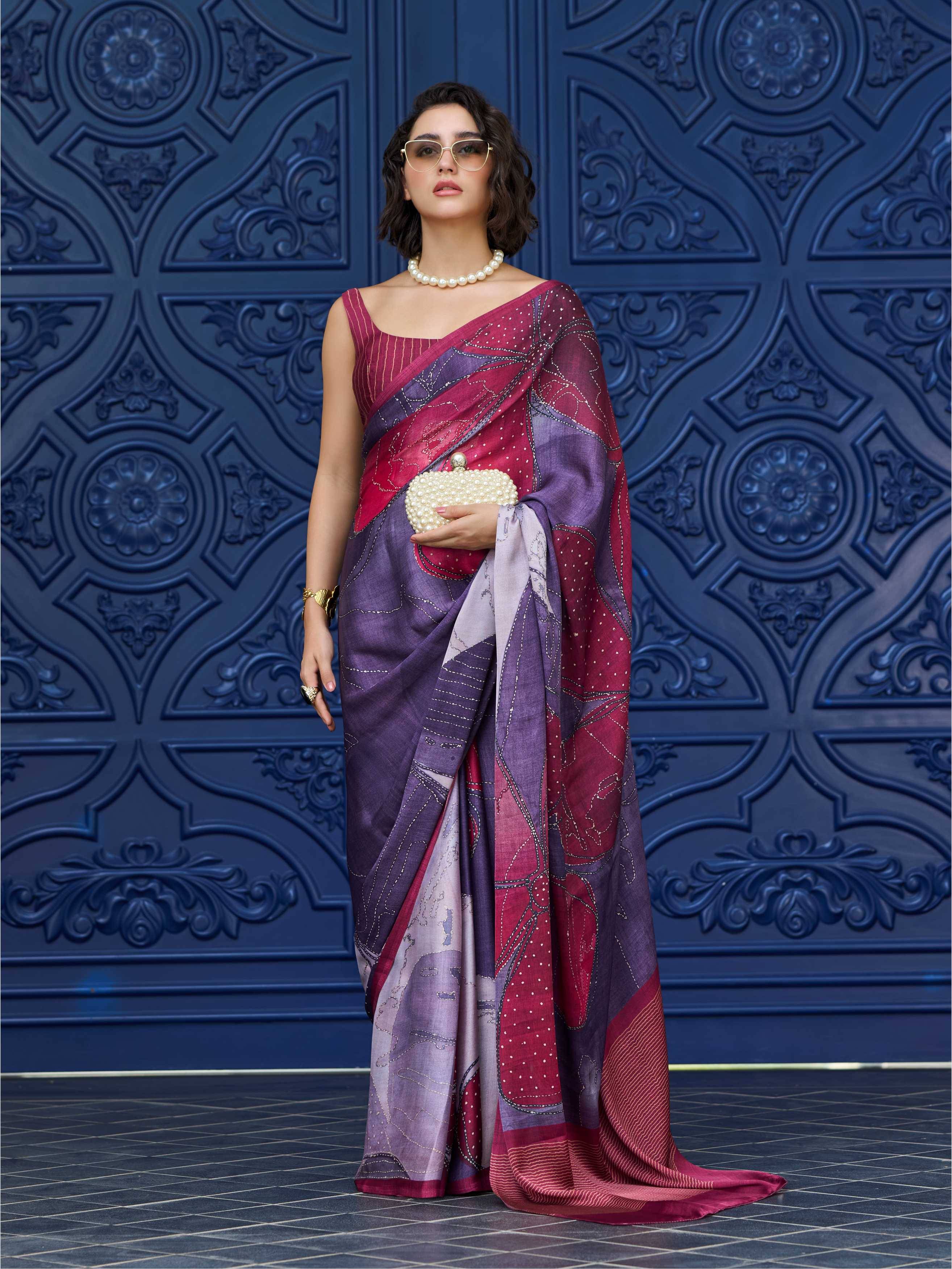 Modal Silk Abstract Wine Red Saree