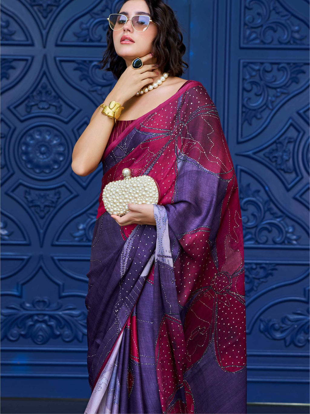 Modal Silk Abstract Wine Red Saree