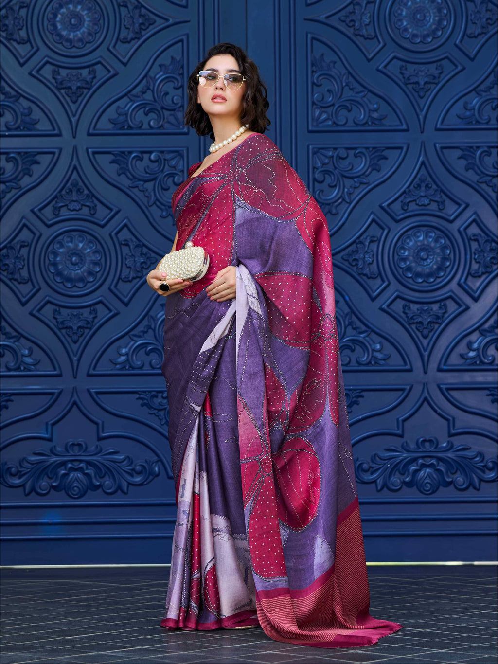 Modal Silk Abstract Wine Red Saree