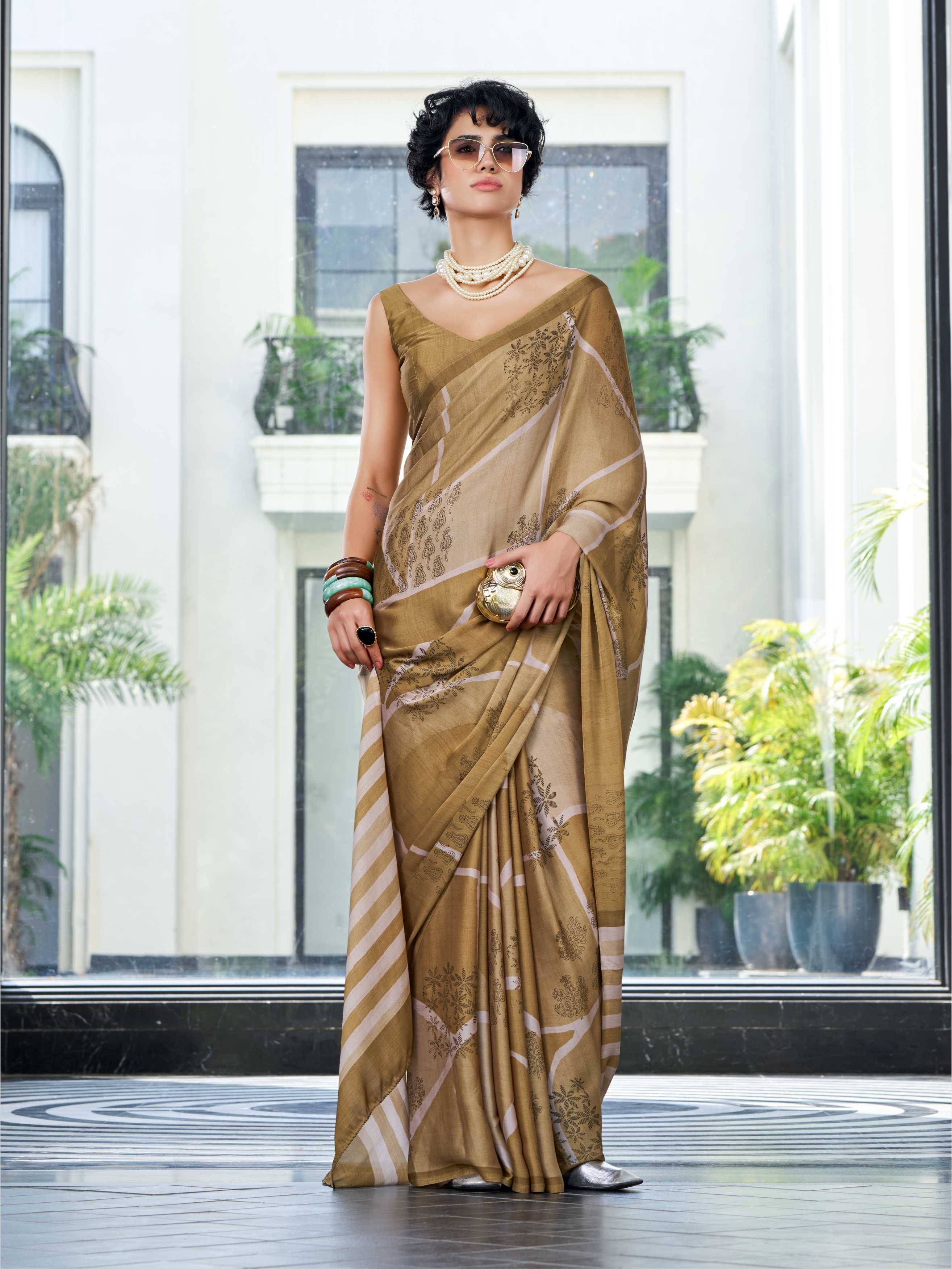 Mustard Gold Artistic Motif Satin Georgette Saree