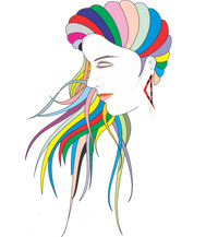 Colorful hair with rainbow colors on a white background